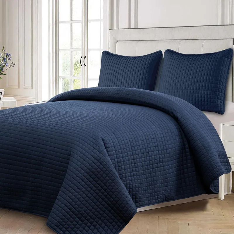 Luxury Checkered Quilted Wrinkle-Free 2-3 Piece Quilted Coverlet Set