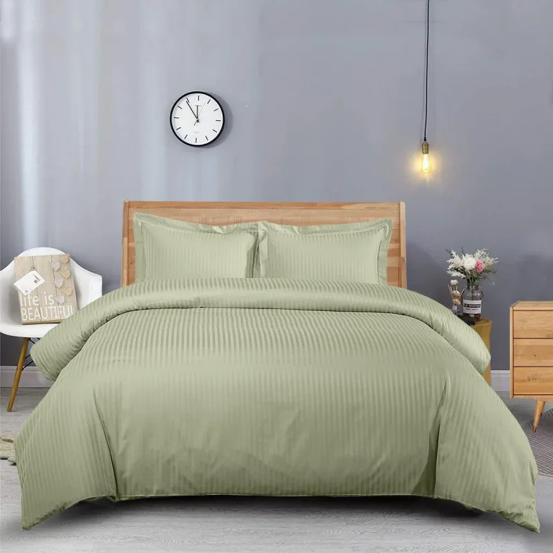 600 Thread Count 100% Cotton Sateen Striped Duvet Cover Set