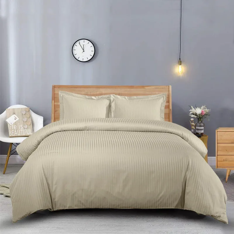 600 Thread Count 100% Cotton Sateen Striped Duvet Cover Set