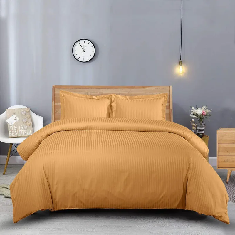 600 Thread Count 100% Cotton Sateen Striped Duvet Cover Set