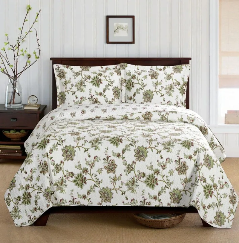 Colcha acolchada estampada floral Carrie con mini edredón (Full/Queen)