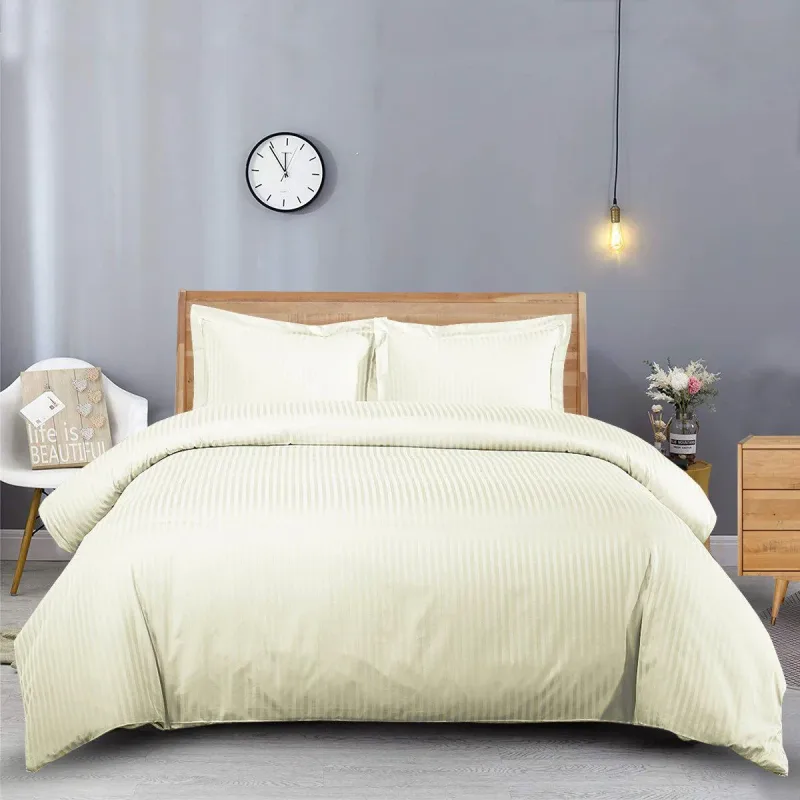 600 Thread Count 100% Cotton Sateen Striped Duvet Cover Set