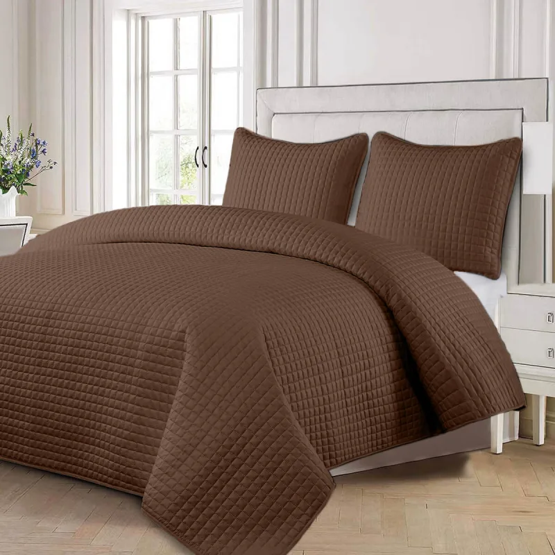 Luxury Checkered Quilted Wrinkle-Free 2-3 Piece Quilted Coverlet Set