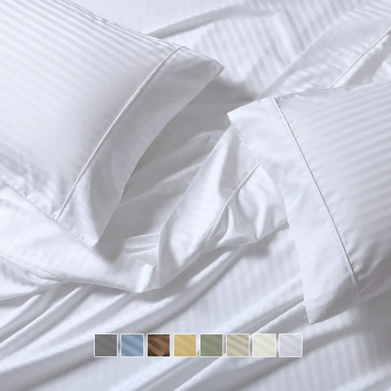 Wrinkle-Resistant Extra Deep 22 Inch Pocket Sheet sets Cotton Blend 650Tc Striped