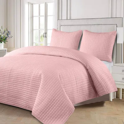 Luxury Checkered Quilted Wrinkle-Free 2-3 Piece Quilted Coverlet Set