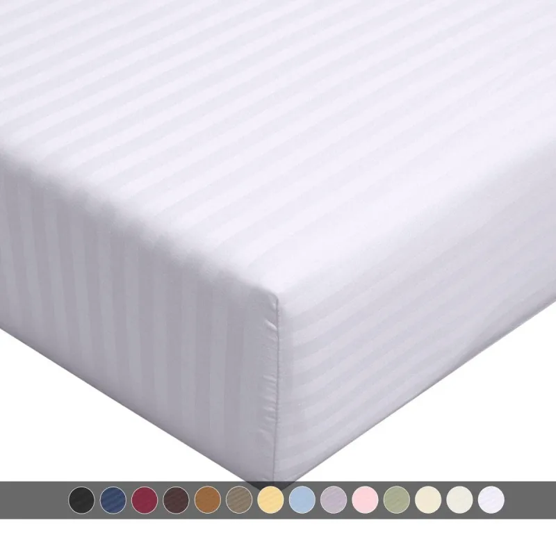 California King 100% Cotton Fitted Sheet 300 Thread Count Damask Striped ( Fitted Sheet Only)
