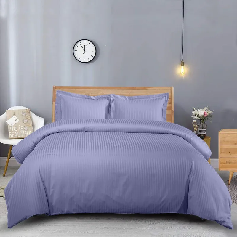 600 Thread Count 100% Cotton Sateen Striped Duvet Cover Set