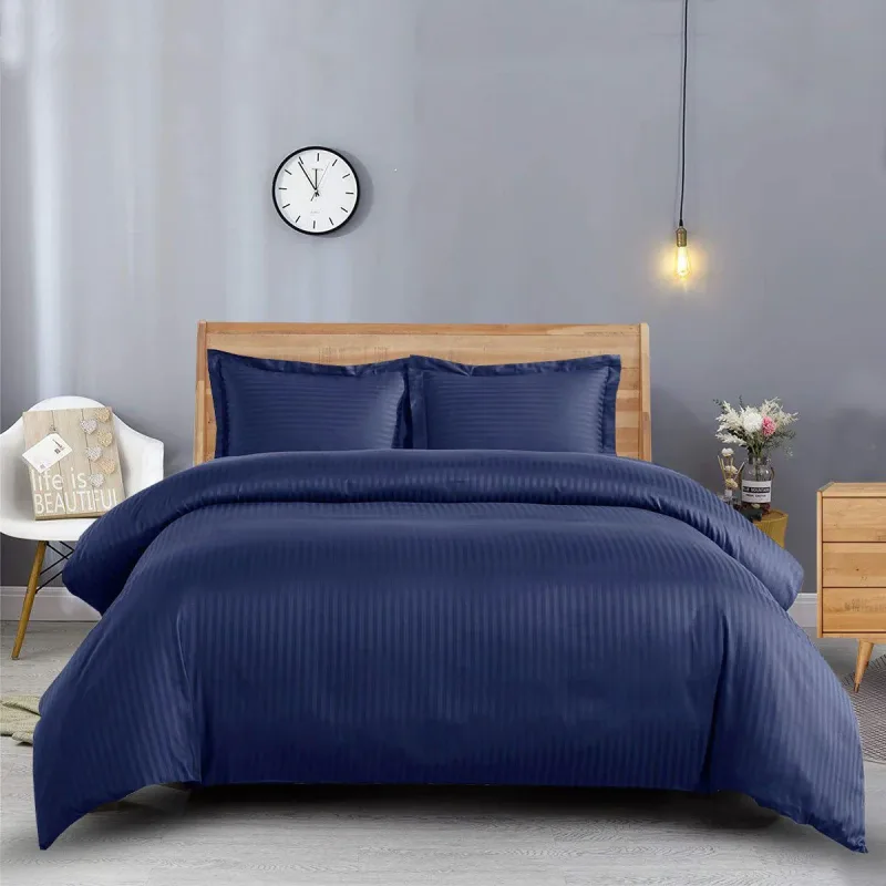 600 Thread Count 100% Cotton Sateen Striped Duvet Cover Set