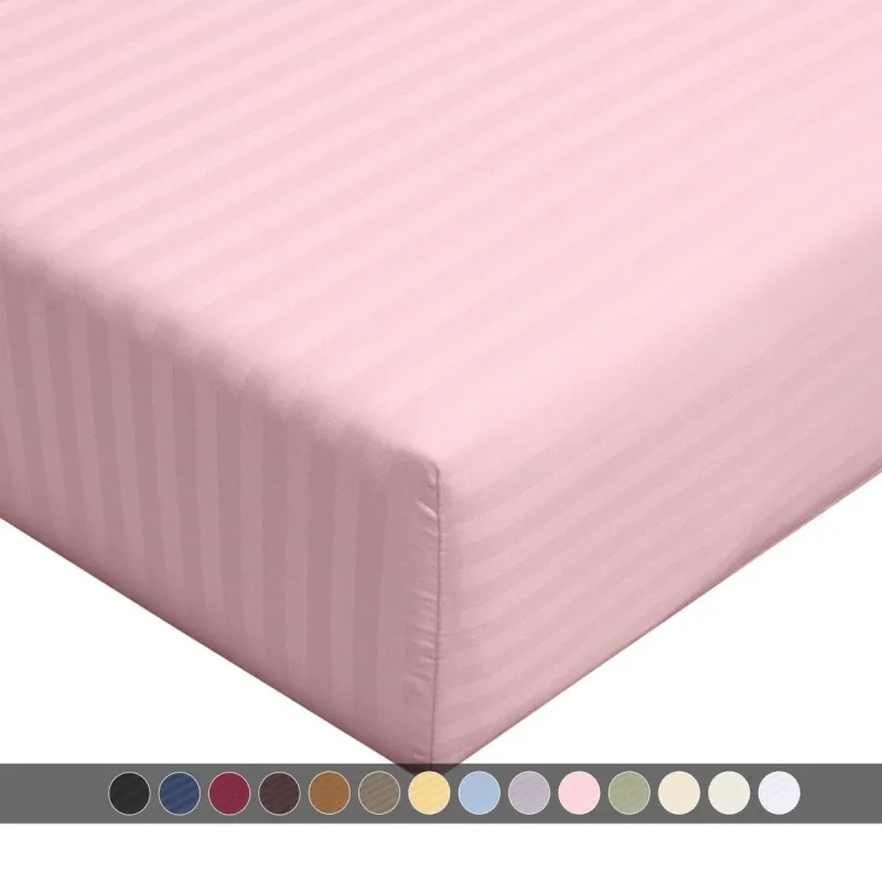 Twin Size 100% Cotton Fitted Sheet 300 Thread Count Damask Striped ( Fitted Sheet Only)
