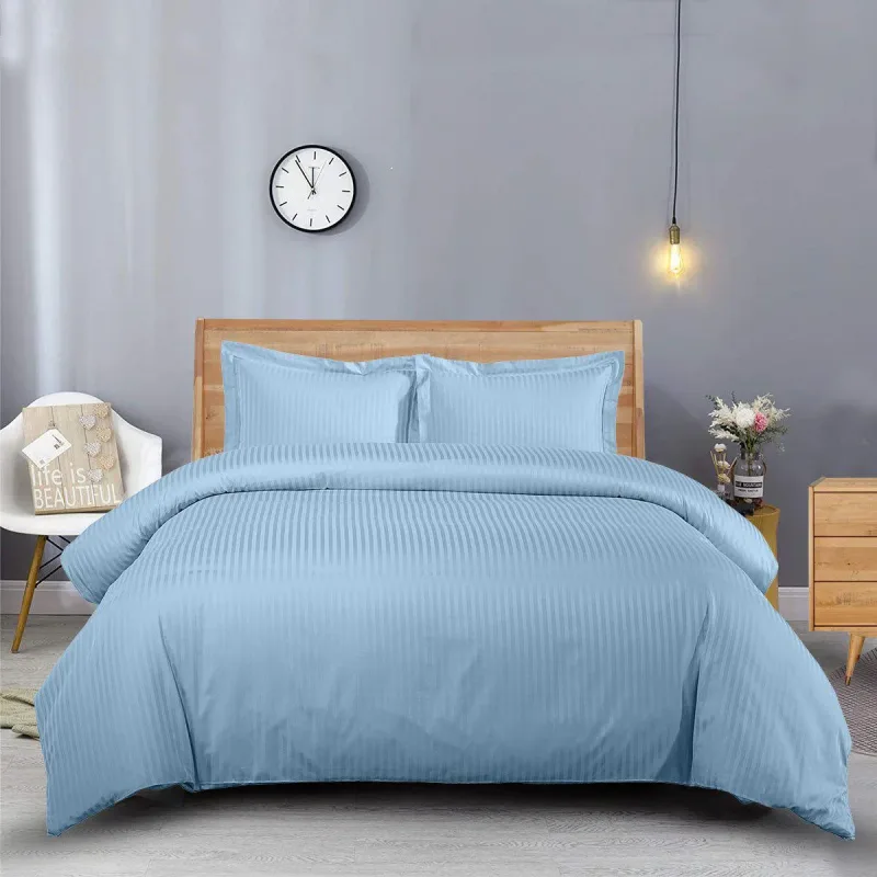 600 Thread Count 100% Cotton Sateen Striped Duvet Cover Set