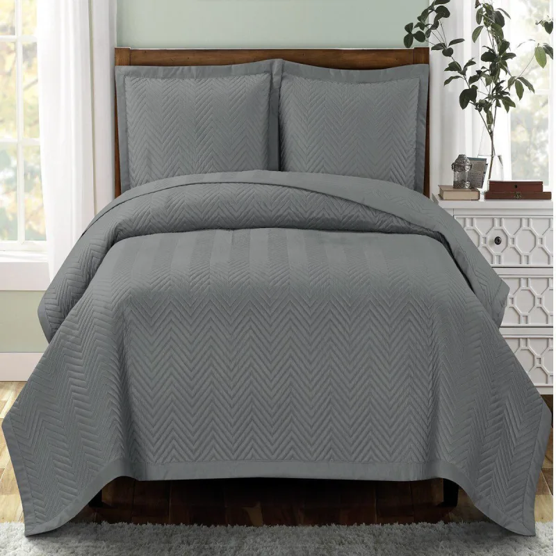 Chevron Reversible Lightweight Microfiber Solid Coverlet Set Mini (Full/Queen)