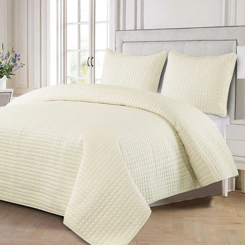 Luxury Checkered Quilted Wrinkle-Free 2-3 Piece Quilted Coverlet Set